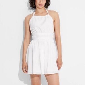 Wild Fable White Halter Apron Tie Back Mini Dress